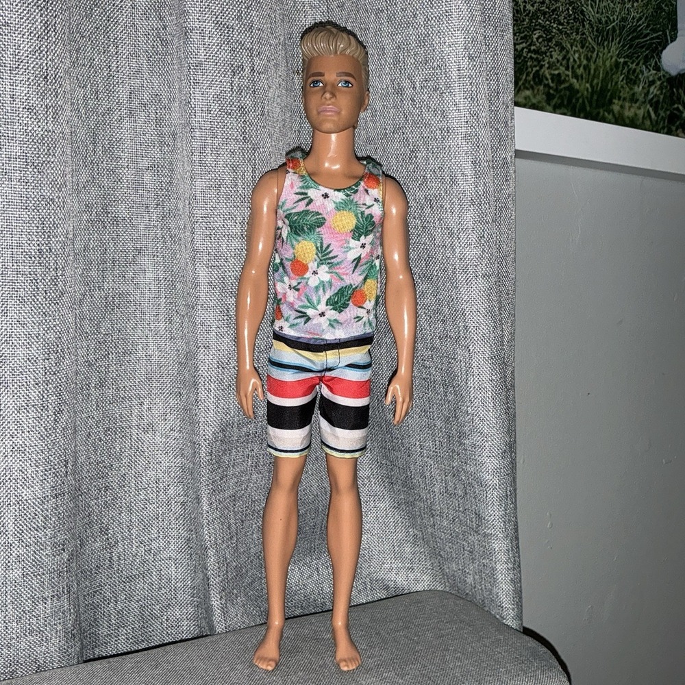 12" BEACH KEN DOLL Malibu Blonde Cali Boy Tropical Swim Shorts Tank Top Model‎